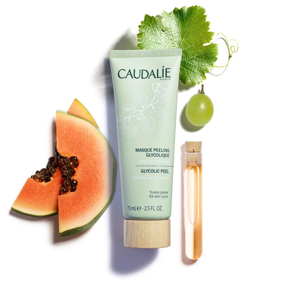 Caudalie Glycolic Peel Mask 15 ml มาส์กที่ช่วยกระชับรูขุมขน ลดความมันส่วนเกิน ผลัดเซลล์ผิว พร้อมปรับสีผิวให้ขาวกระจ่างใสในคราวเดียวด้วยคุณค่าจากเอนไซม์มะละกอ อีกทั้งยังอ่อนโยนต่อทุกสภาพผิว เพราะปราศจากสารกันเสีย