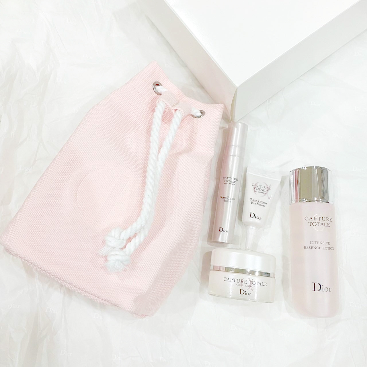 Dior Capture Totale Skincare Set 4pcs With Drawstring Pink Pouch